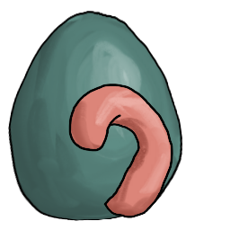 a clay bean with a curled kitty tail