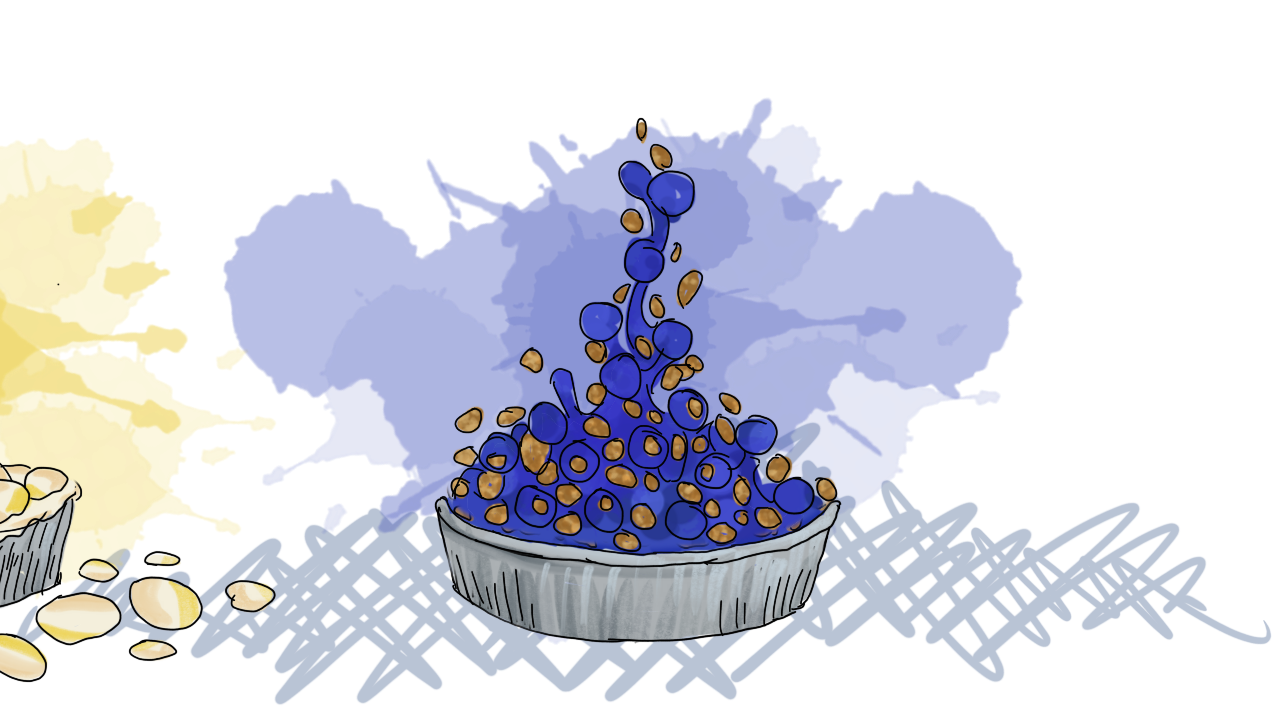 a blueberry crumb pie exploding