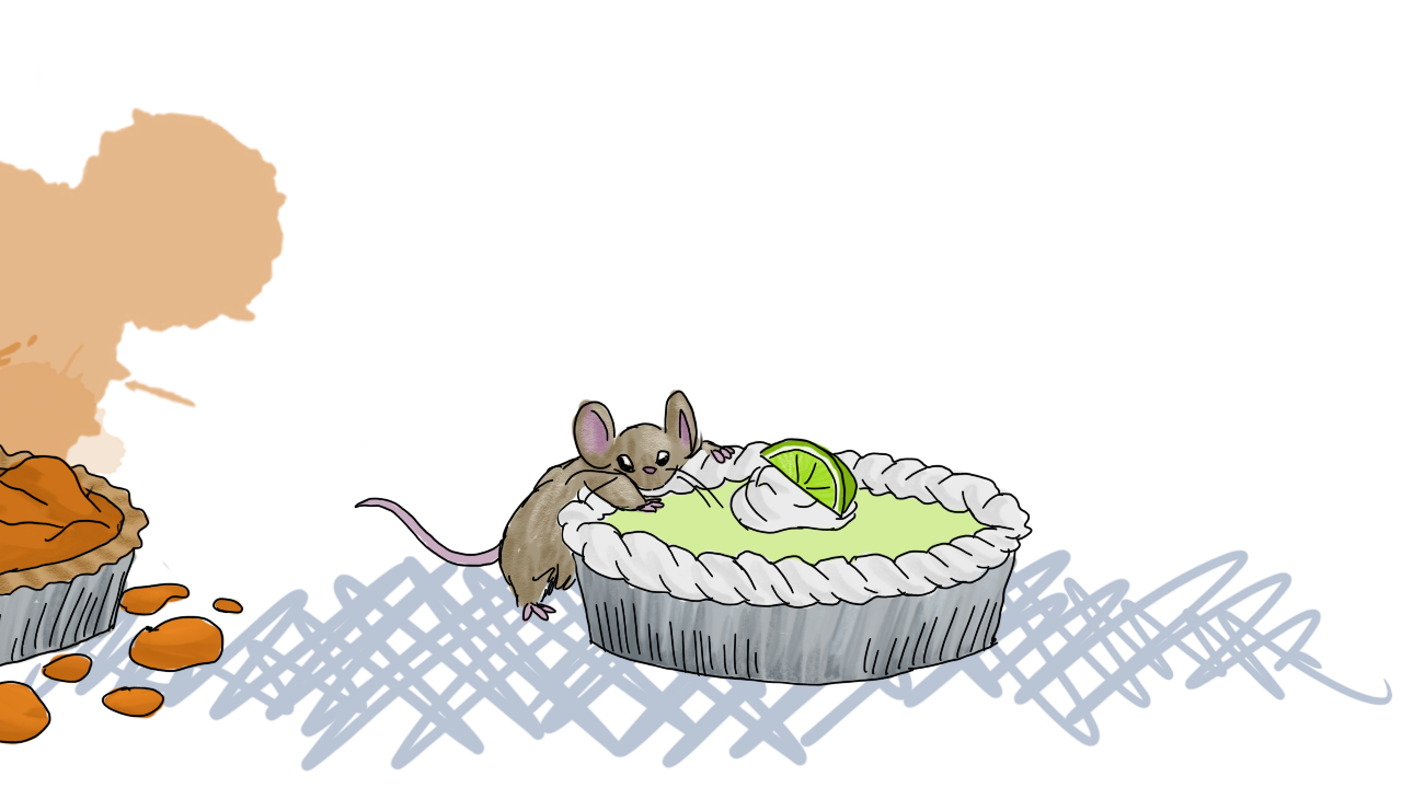 the mouse hefting itself over the edge of the key lime pie